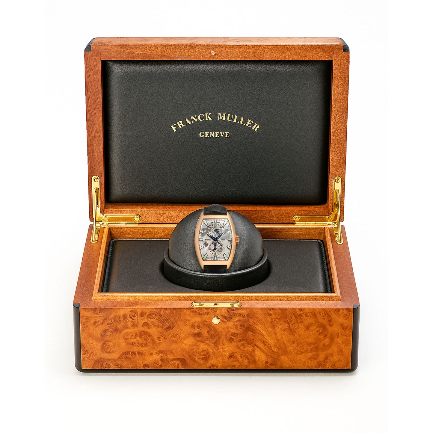 NEW Franck Muller Master Banker Stick Indexes Dial Black Leather Strap Watch