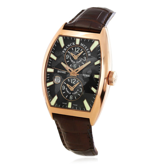 NEW Franck Muller Master Banker 18k Rose Gold Stick Indexes Dial Brown Leather Strap Watch