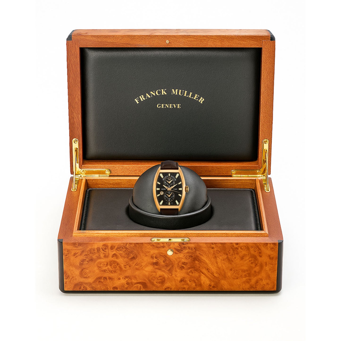 NEW Franck Muller Master Banker 18k Rose Gold Stick Indexes Dial Brown Leather Strap Watch