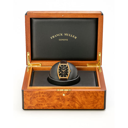 NEW Franck Muller Master Banker 18k Rose Gold Stick Indexes Dial Brown Leather Strap Watch