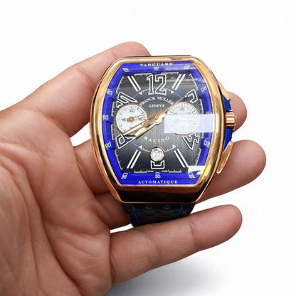 NEW Franck Muller Racing 45mm 45CCBLKBLUGLD Gray Dial Black Leather Strap Watch