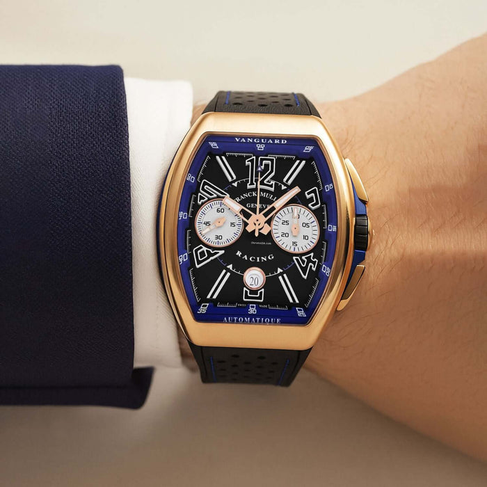 NEW Franck Muller Racing 45mm 45CCBLKBLUGLD Gray Dial Black Leather Strap Watch - WJD Exclusives