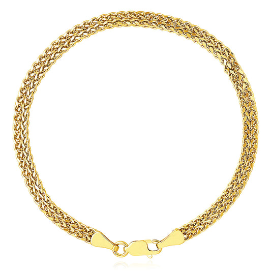 10K Yellow Gold 4mm Two-Row Wheat Bracelet 7.5"