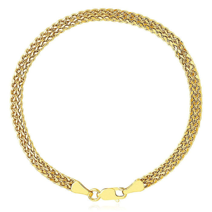 10K Yellow Gold 4mm Two - Row Wheat Bracelet (Hollow) 7.5" - WJD Exclusives