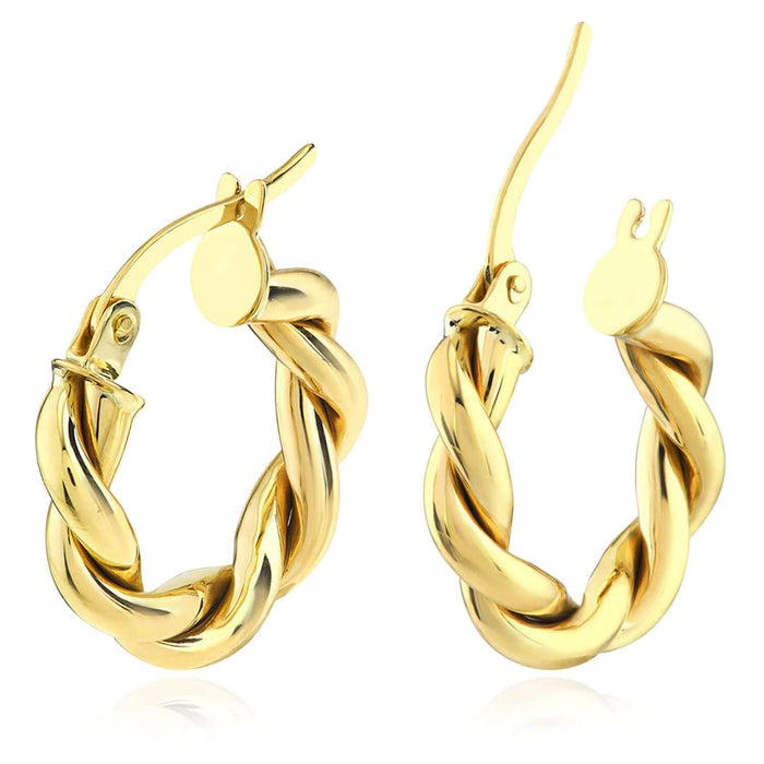 10K Yellow Gold Braided Double Tube Hoop Earrings 20mm - WJD Exclusives