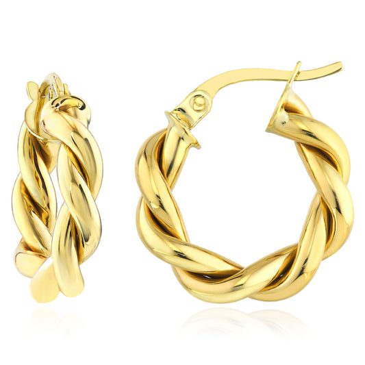 10K Yellow Gold Hollow Braided Double Tube Hoop Earrings 20mm