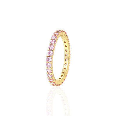 14k Yellow Gold Over Sterling Silver Pink Tourmaline Full Eternity Band Ring