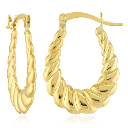 10K Yellow Gold Hollow Scalloped Oval Hoop Earrings 23mm