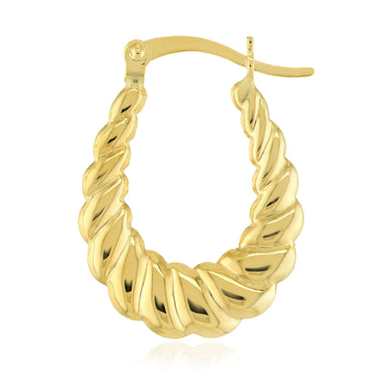 10K Yellow Gold Hollow Scalloped Oval Hoop Earrings 23mm