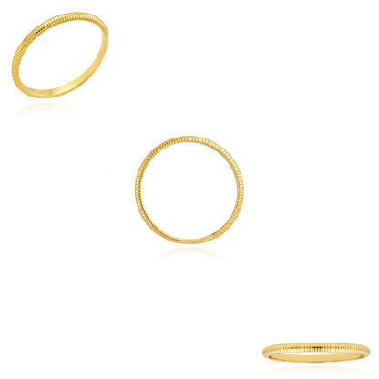 14K Yellow Gold 2mm Ribbed Band Stackable Ring