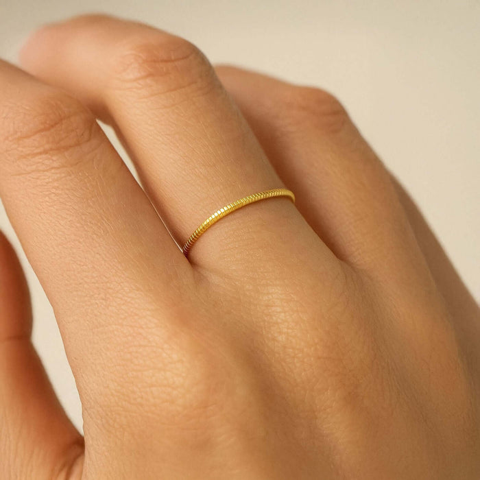 14K Yellow Gold 2mm Ribbed Band Stackable Ring - WJD Exclusives