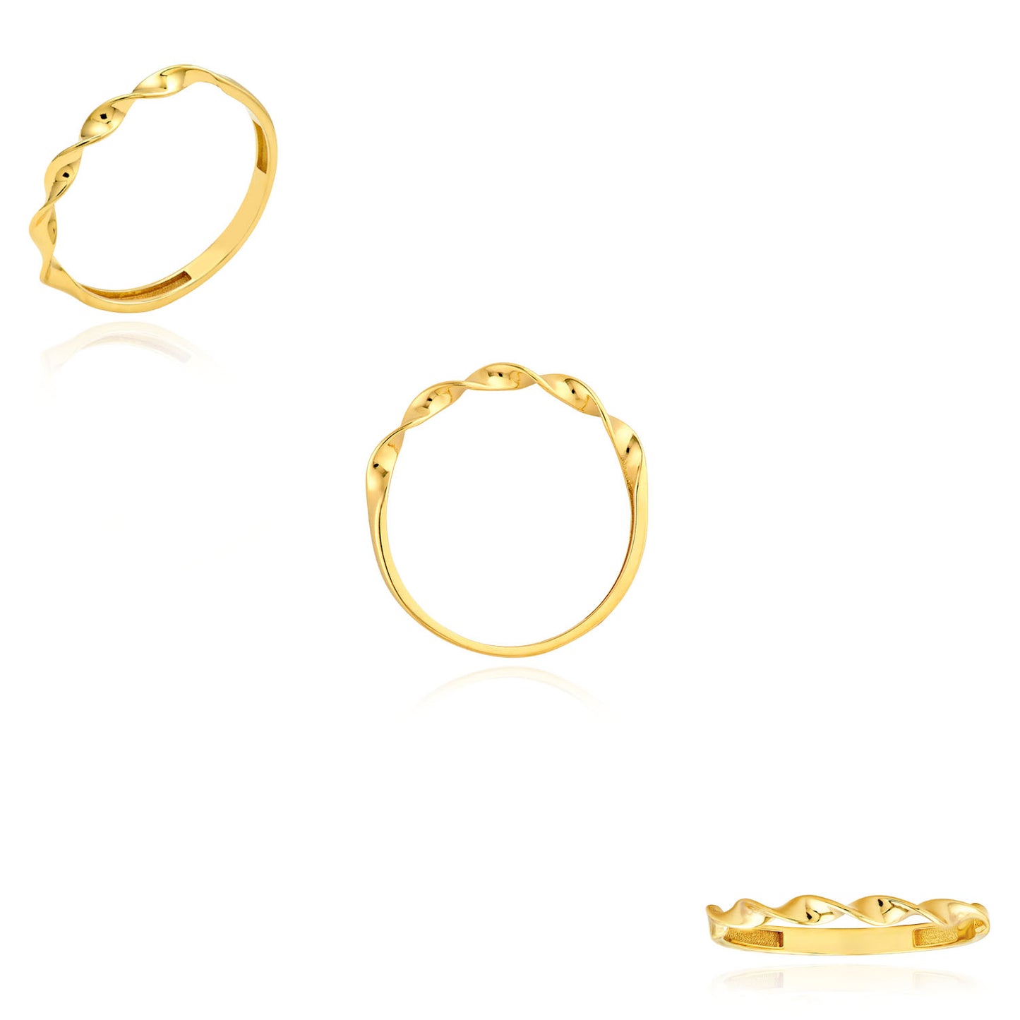 14K Yellow Gold 2mm Twisted Band Stackable Ring Made In Italy