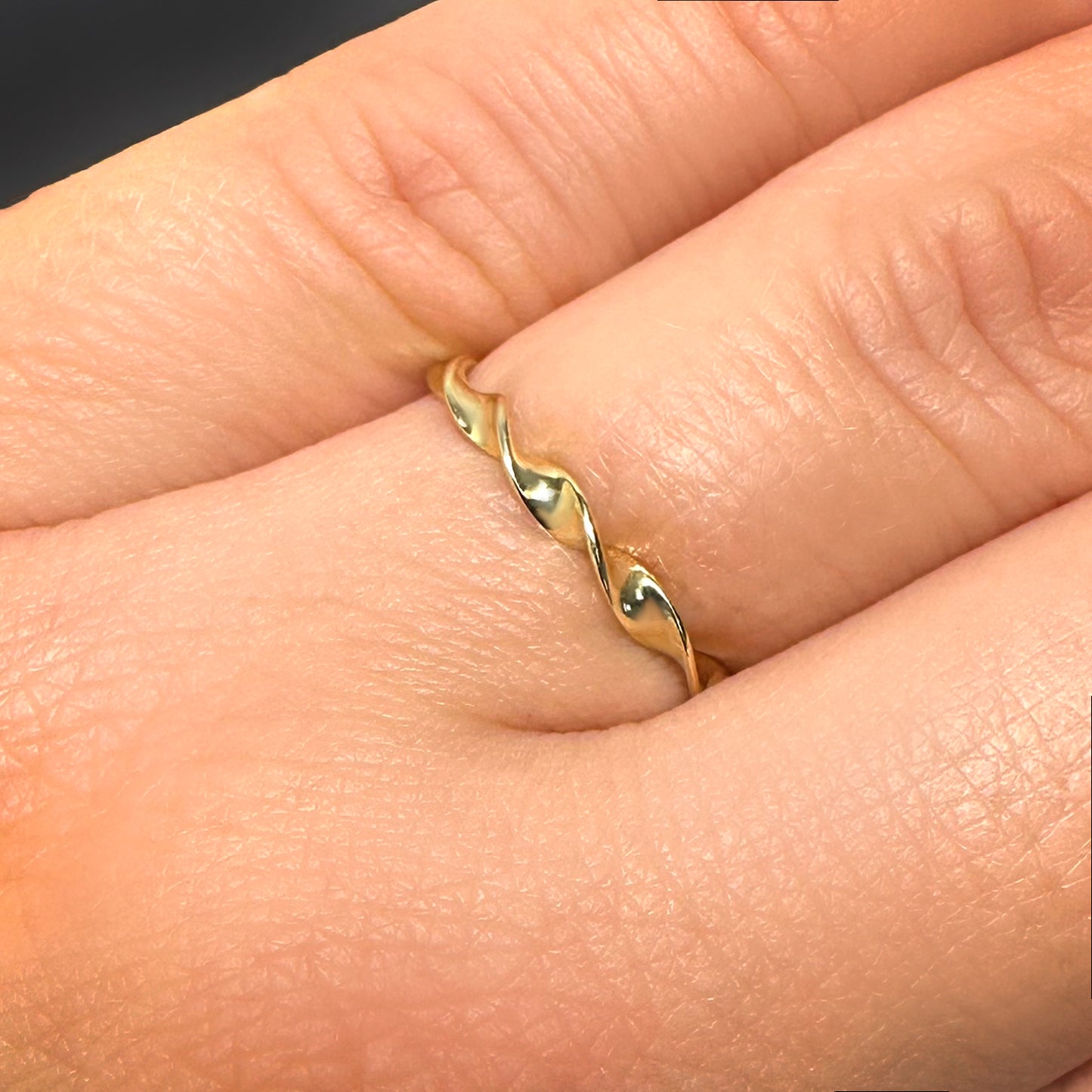 14K Yellow Gold 2mm Twisted Band Stackable Ring Made In Italy