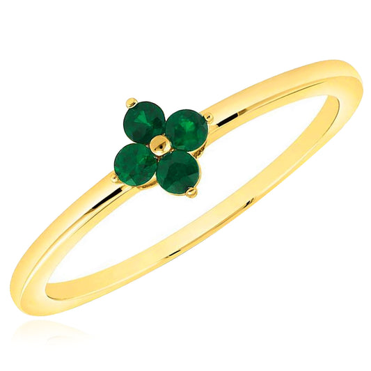 0.12CTW Natural Green Emerald 14K Yellow Gold Clover Stackable Ring