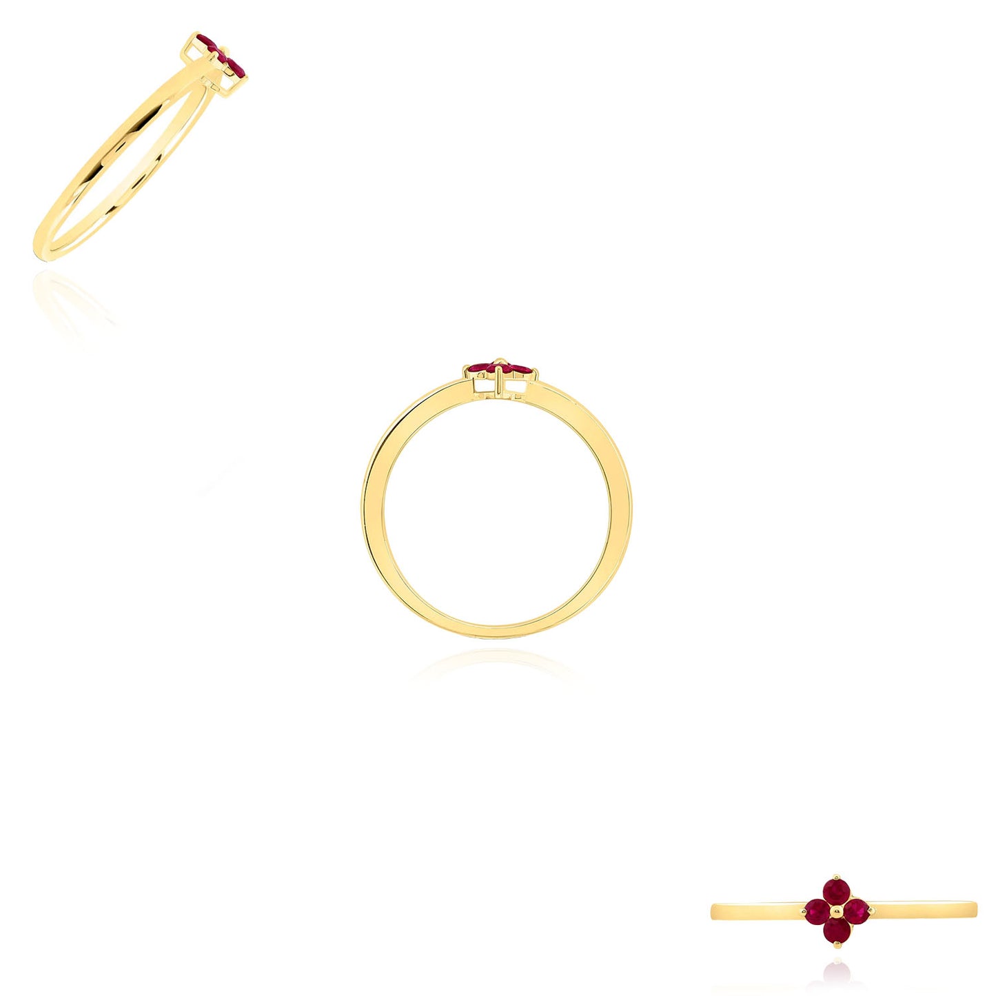 0.16CTW Natural Ruby 14K Yellow Gold Red Clover Stackable Ring