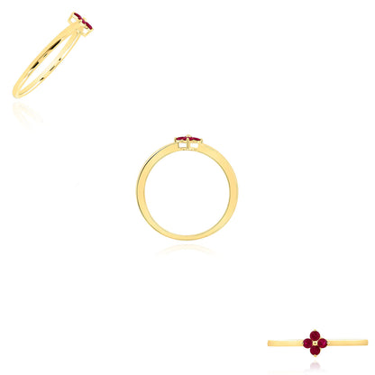 0.16CTW Natural Ruby 14K Yellow Gold Red Clover Stackable Ring