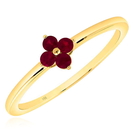 0.16CTW Natural Ruby 14K Yellow Gold Red Clover Stackable Ring