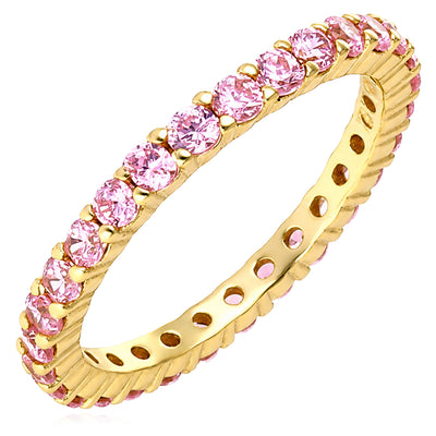 14k Yellow Gold Over Sterling Silver Pink Tourmaline Full Eternity Band Ring