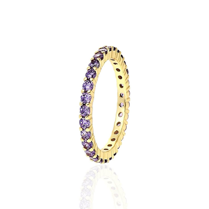 18K Yellow Gold Over Sterling Silver Round Amethyst Full Eternity Band Ring