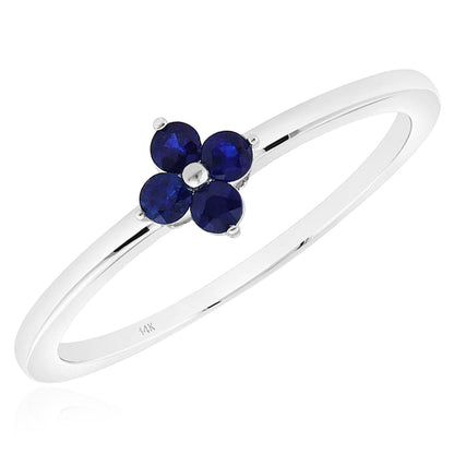 0.16CTW Natural Sapphire 14K White Gold Blue Clover Stackable Ring