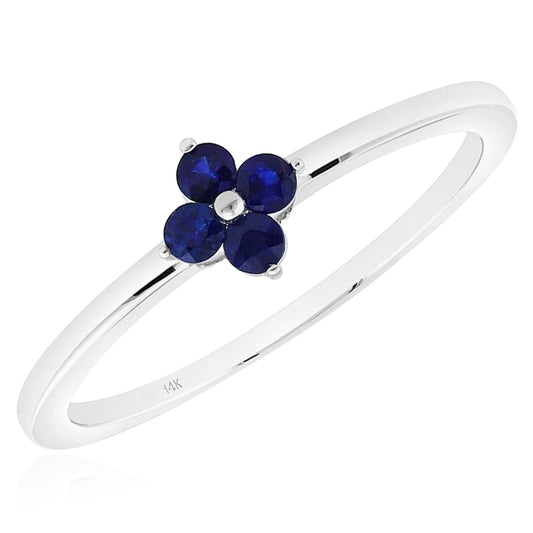 0.16CTW Natural Sapphire 14K White Gold Blue Clover Stackable Ring