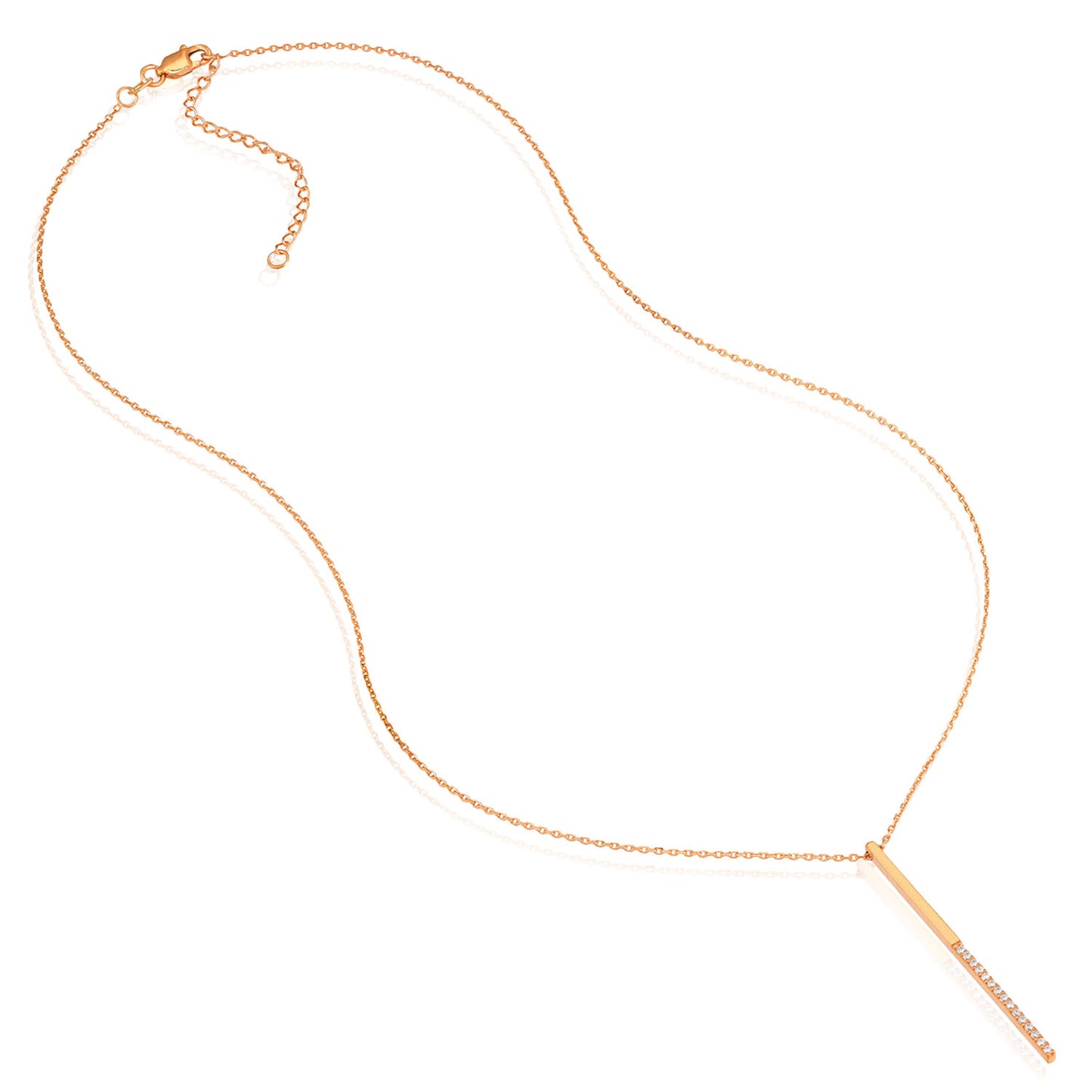 Yellow White Rose Gold Plated Sterling Silver CZ Bar Lariat Necklace 16"-18"