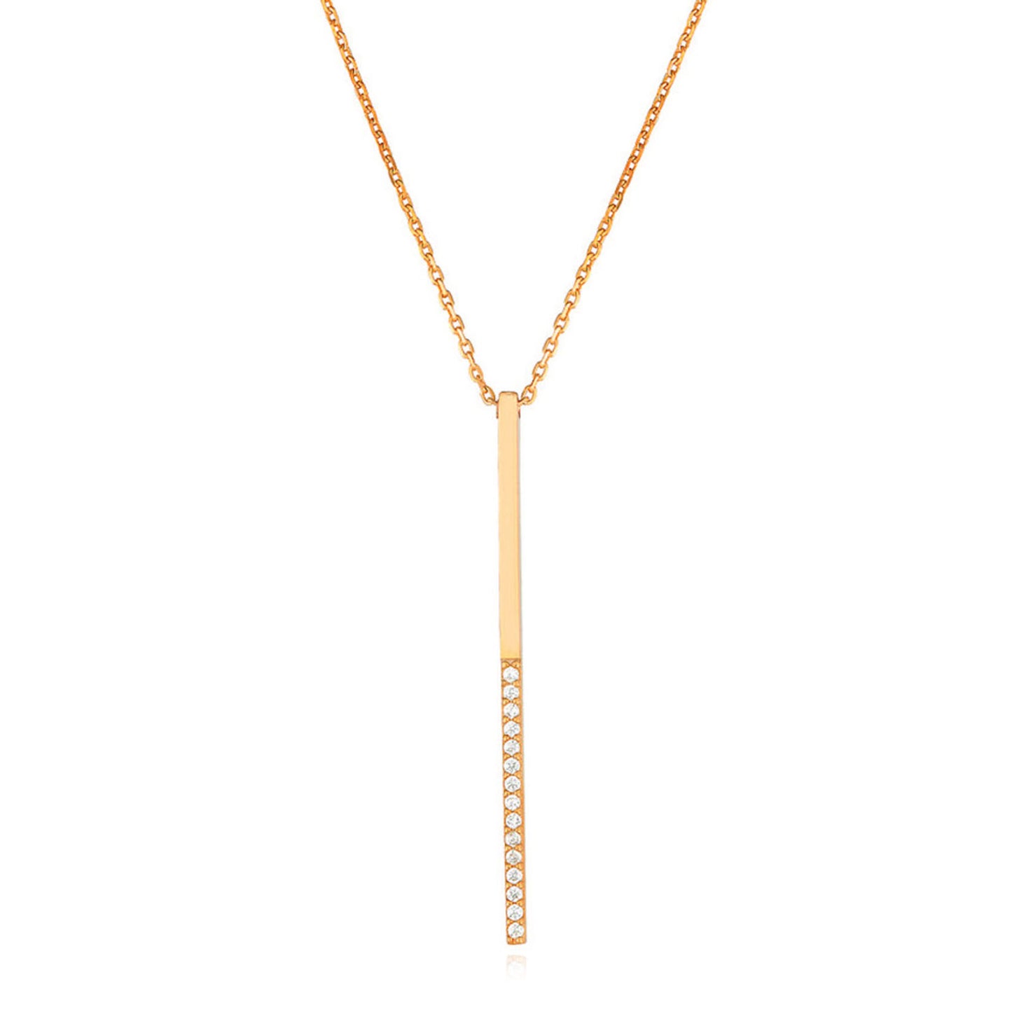 Yellow White Rose Gold Plated Sterling Silver CZ Bar Lariat Necklace 16"-18"