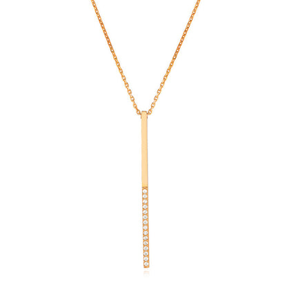 Yellow White Rose Gold Plated Sterling Silver CZ Bar Lariat Necklace 16"-18"