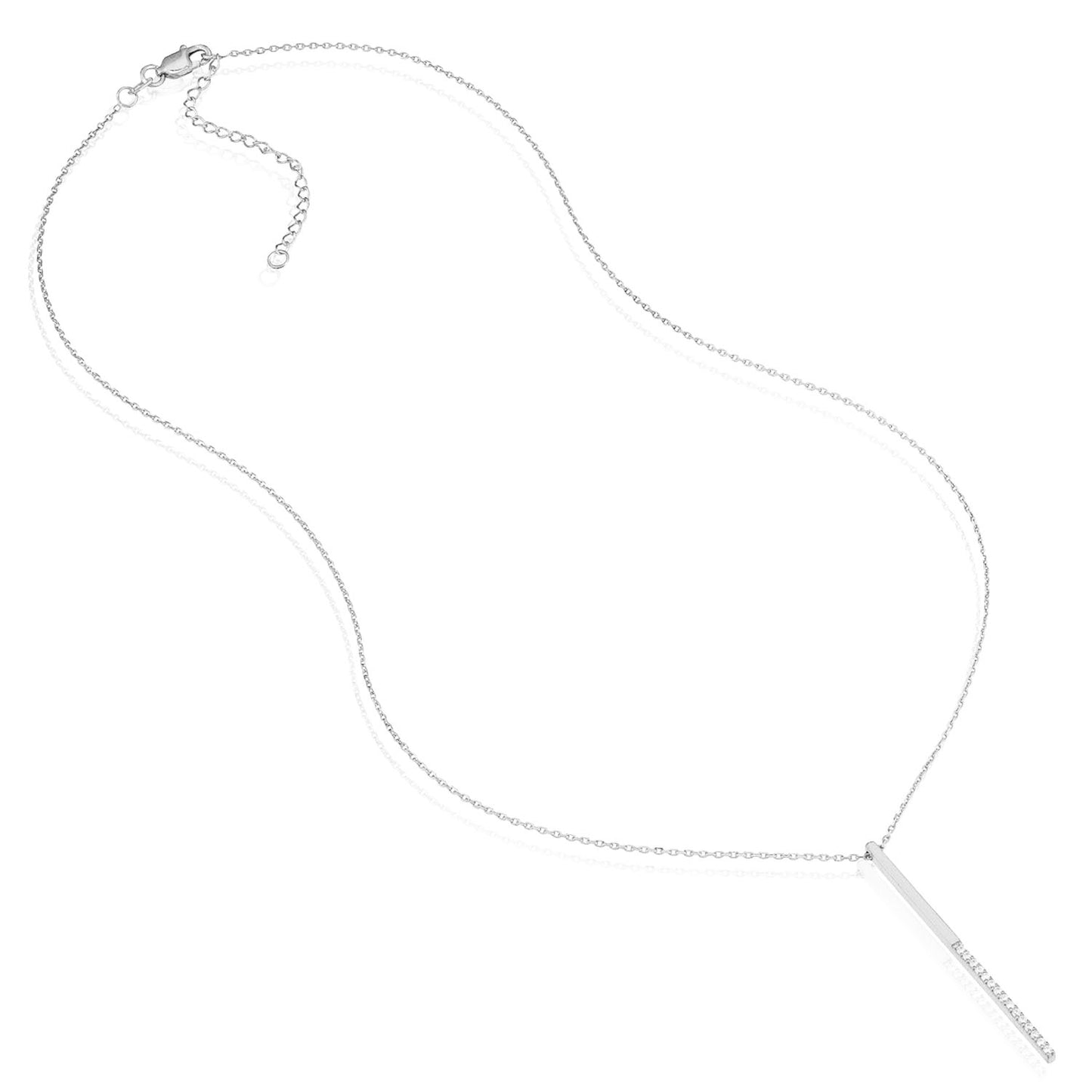 Yellow White Rose Gold Plated Sterling Silver CZ Bar Lariat Necklace 16"-18"