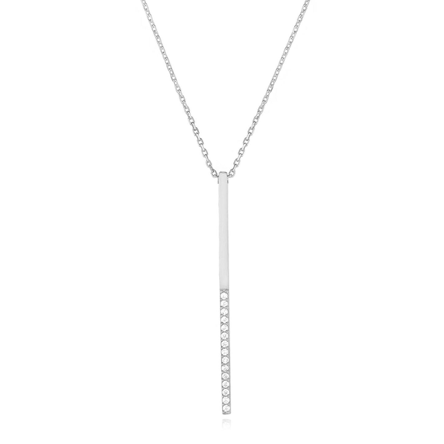 Yellow White Rose Gold Plated Sterling Silver CZ Bar Lariat Necklace 16"-18"