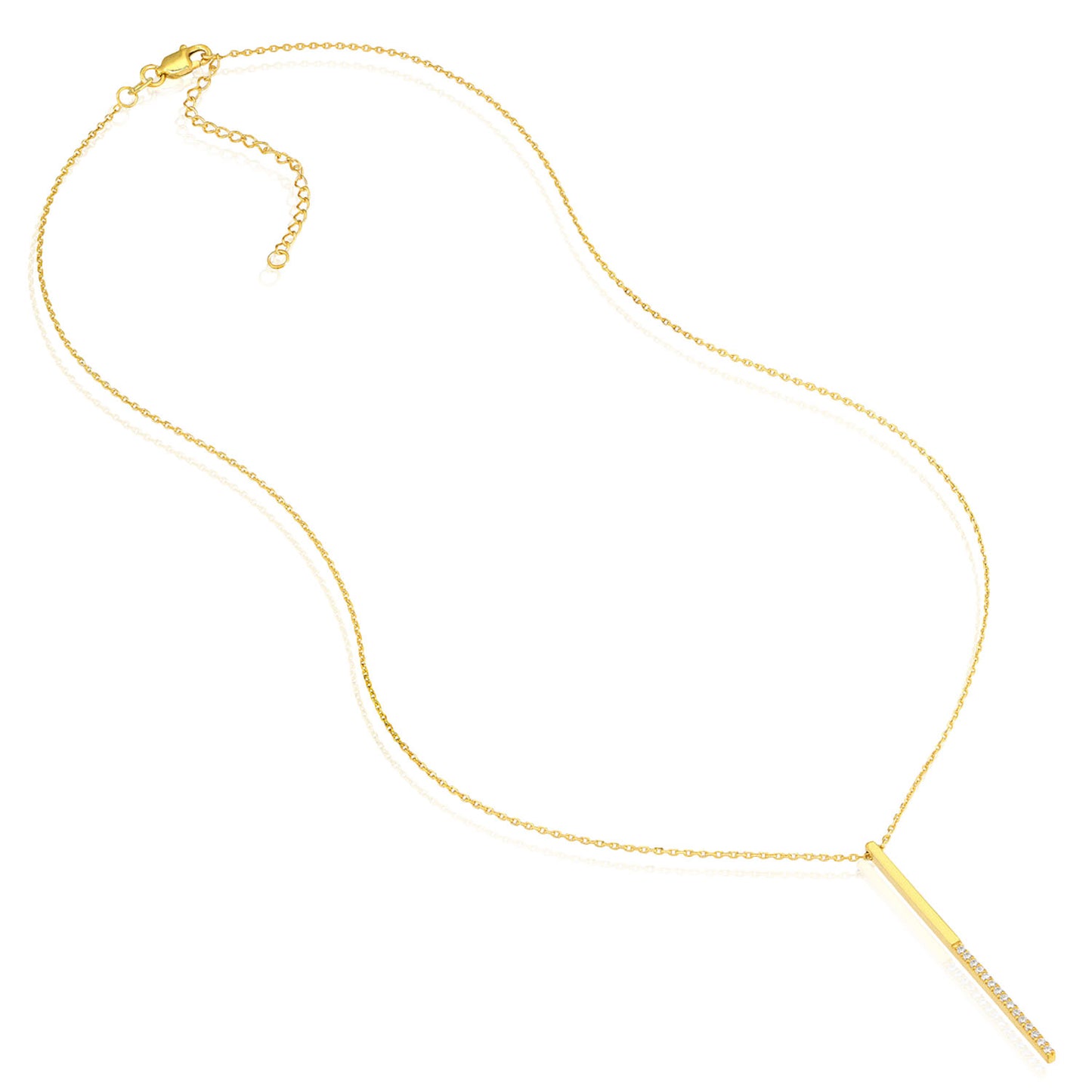 Yellow White Rose Gold Plated Sterling Silver CZ Bar Lariat Necklace 16"-18"