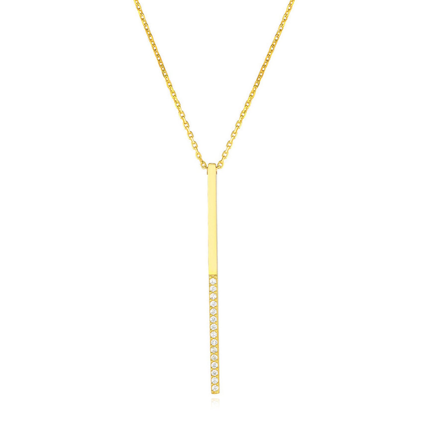Yellow White Rose Gold Plated Sterling Silver CZ Bar Lariat Necklace 16"-18"