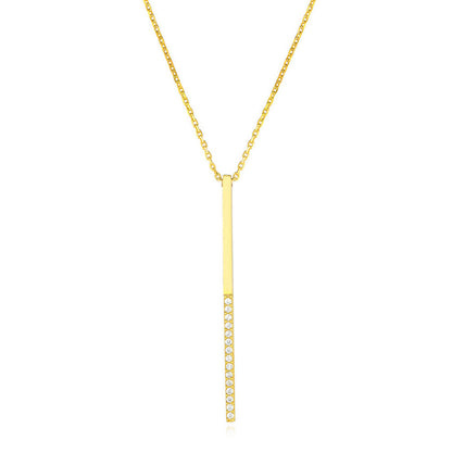 Yellow White Rose Gold Plated Sterling Silver CZ Bar Lariat Necklace 16"-18"