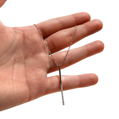 Yellow White Rose Gold Over Sterling Silver CZ Bar Lariat Necklace (Solid Links) 16"-18"