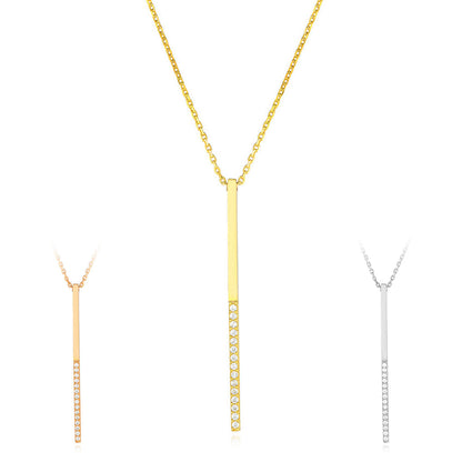 Yellow White Rose Gold Plated Sterling Silver CZ Bar Lariat Necklace 16"-18"