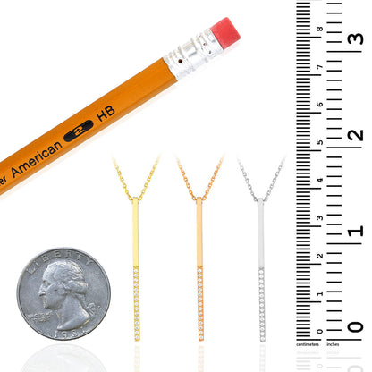 Yellow White Rose Gold Plated Sterling Silver CZ Bar Lariat Necklace 16"-18"