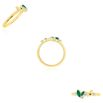 0.30CTW Natural Green Emerald & Real Diamond 14K Yellow Gold Butterfly Ring