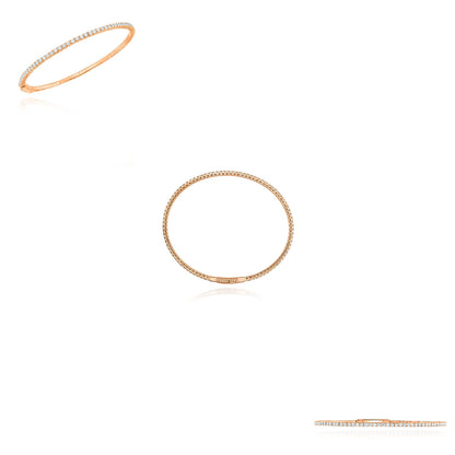 1.60CTW Natural Diamond 14K Yellow White Rose Gold 1.8mm Bangle Bracelet 6.75"
