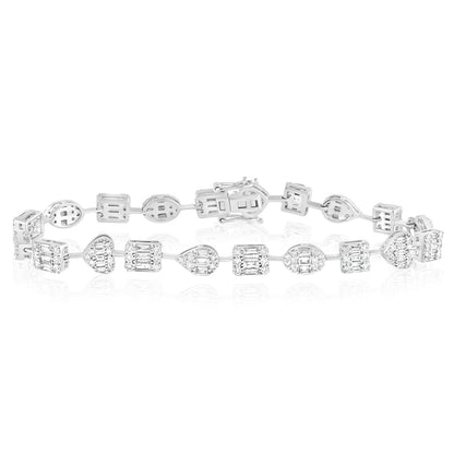 3.75CTW Natural Diamond 14K White Gold Heart Tennis Bracelet 7"