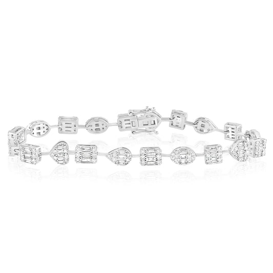 3.75CTW Natural Diamond 14K White Gold Heart Tennis Bracelet 7"