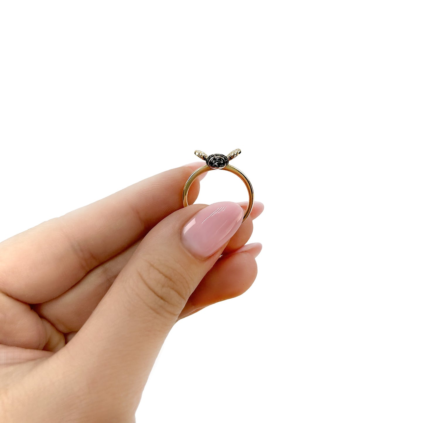 0.38CTW Natural White and Black Diamonds 10K Yellow Gold Honey Bee Ring