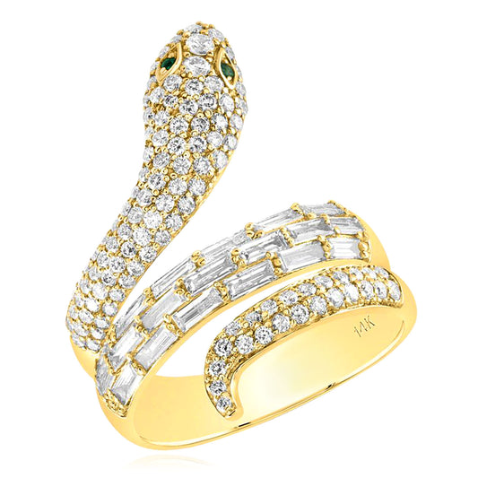 1.37CTW Natural Diamond and Emerald Statement Snake Ring
