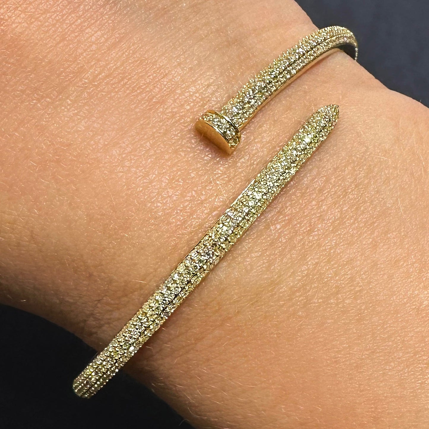 1.60CTW Natural Diamond 10K Yellow White Rose Gold 3.3mm Nail Bangle Bracelet
