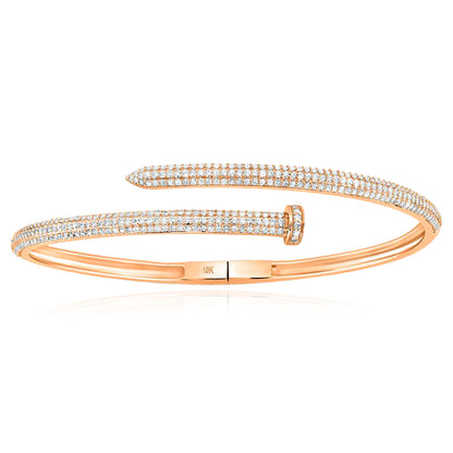 1.60CTW Natural Diamond 10k Yellow White Rose Gold 3.3mm Nail Bangle Bracelet