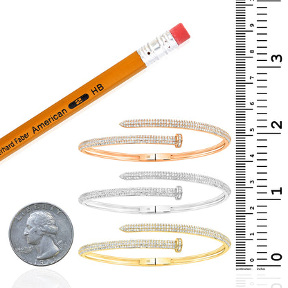 1.60CTW Natural Diamond 10k Yellow White Rose Gold 3.3mm Nail Bangle Bracelet