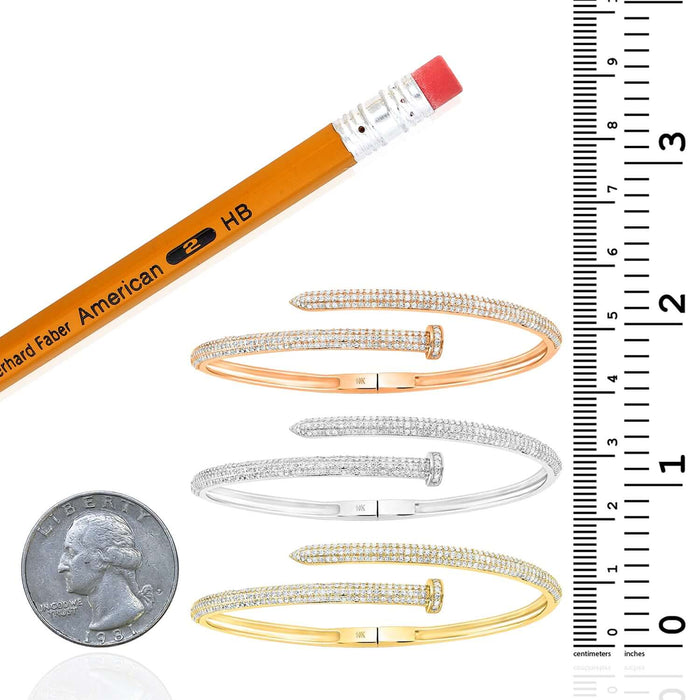 1.60CTW Natural Diamond 10k Yellow White Rose Gold 3.3mm Nail Bangle Bracelet