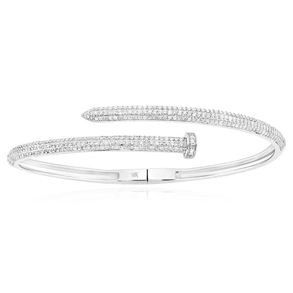 1.60CTW Natural Diamond 10k Yellow White Rose Gold 3.3mm Nail Bangle Bracelet