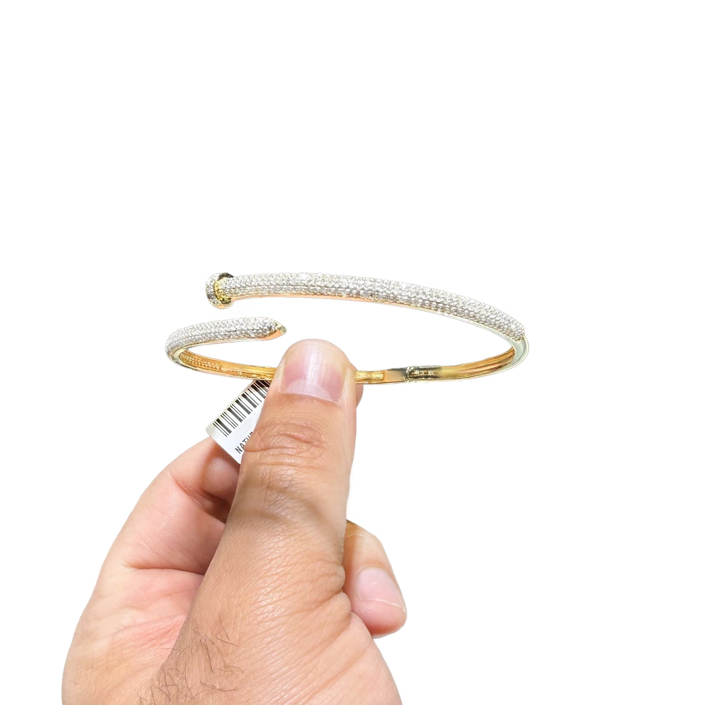 1.60CTW Natural Diamond 10k Yellow White Rose Gold 3.3mm Nail Bangle Bracelet