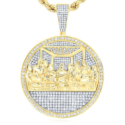 2.00CTW Natural Diamond 10k Yellow Gold Last Supper Religious Pendant 2.2"