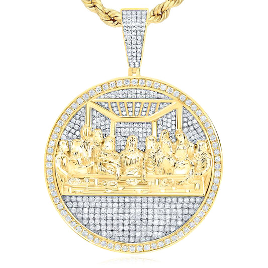 2.00CTW Natural Diamond 10k Yellow Gold Last Supper Religious Pendant 2.2"